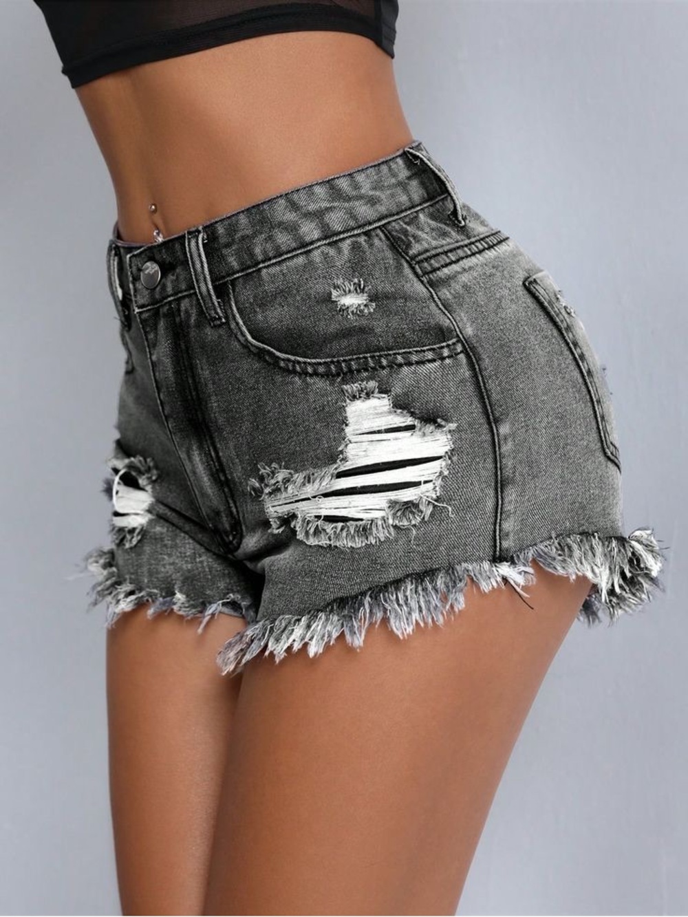 Express Washed Black Distressed High-Rise Denim Shorts